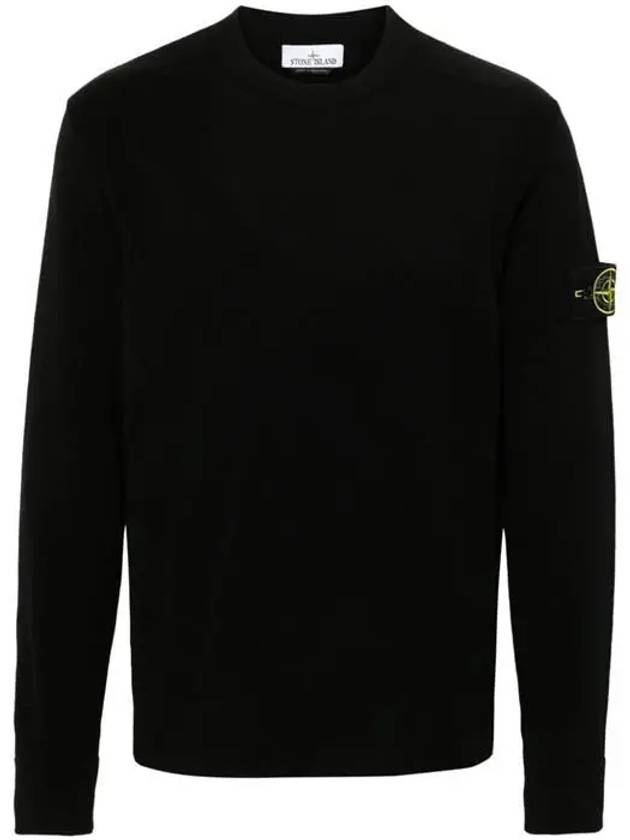 Compass Badge Crewneck Virgin Wool Knit Top Black - STONE ISLAND - BALAAN 2