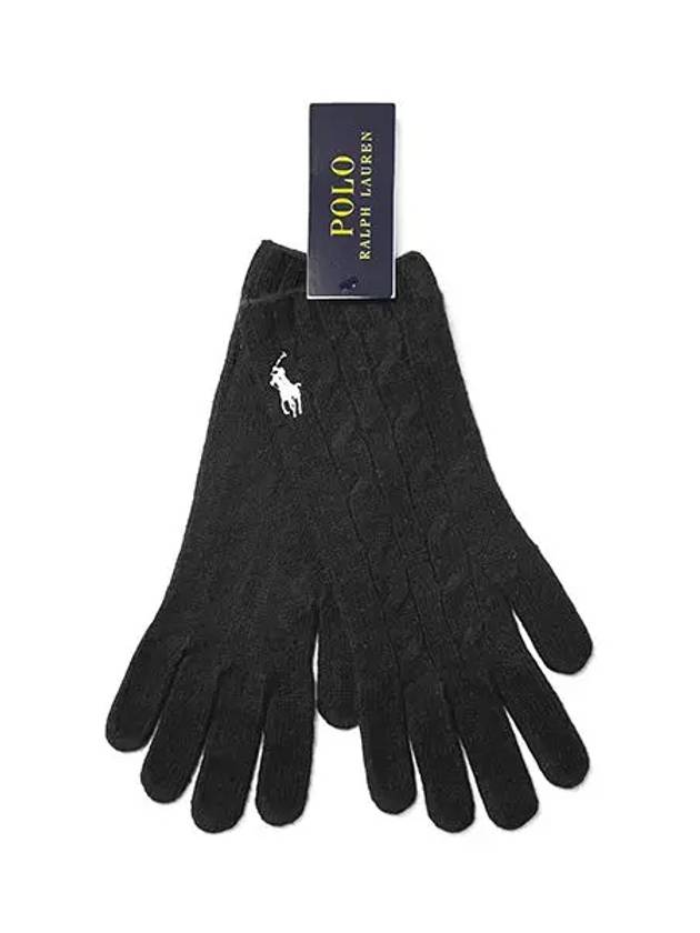 Signature Pony Cable Knit Cashmere Gloves Black - POLO RALPH LAUREN - BALAAN 2