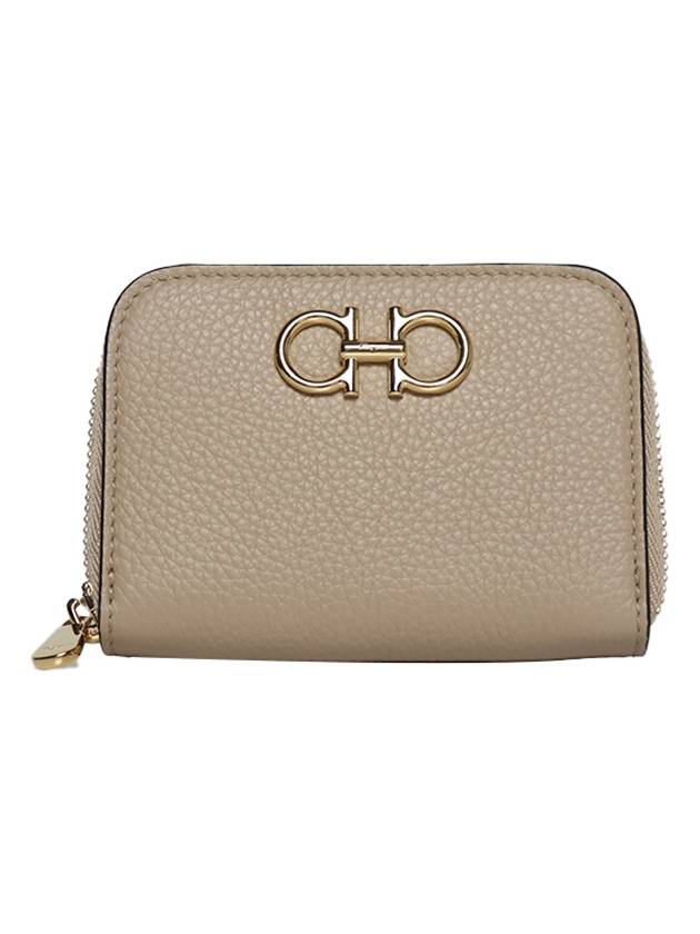 Women's Gancini Logo Zipper Card Wallet Beige - SALVATORE FERRAGAMO - BALAAN 2