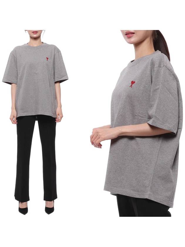 Small Heart Logo Boxy Fit Short Sleeve T-Shirt Grey - AMI - BALAAN 2