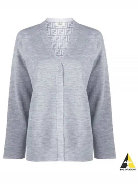 Women's FF Motif V-Neck Cardigan Grey - FENDI - BALAAN 2