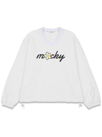 Women s Long Sleeve T Shirt V Neck Logo String Anorak White MCFW24AR1WH - MACKY - BALAAN 2