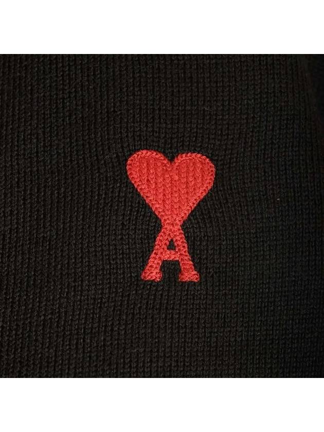 Small Heart Logo Wool Cardigan Black - AMI - BALAAN 5