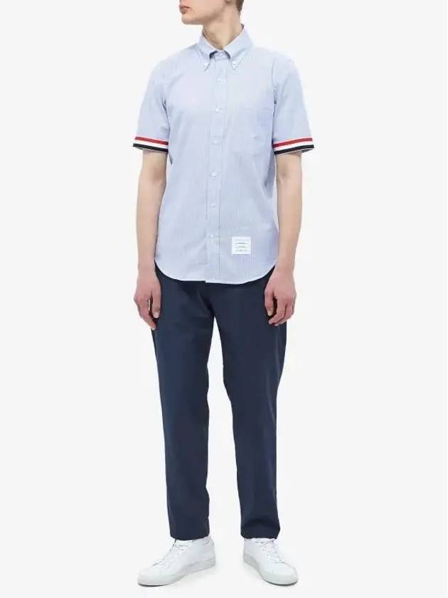 Men's Pincode Armband Short Sleeve Shirt Navy - THOM BROWNE - BALAAN 7