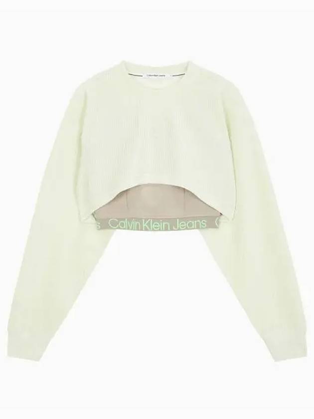 JEANS Women s Pastel Green Two in One Velvet Sweatshirt J222300 LCE - CALVIN KLEIN - BALAAN 1