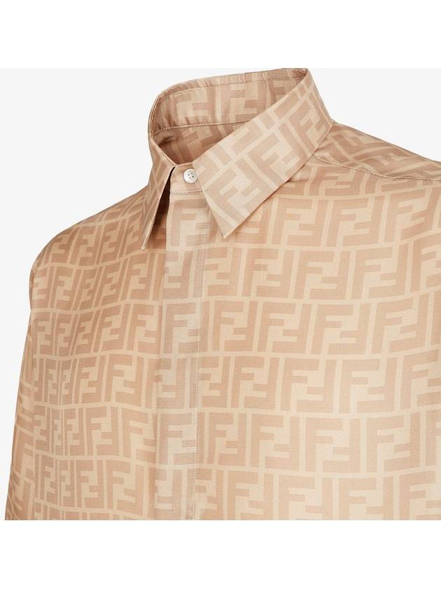 Men's FF Motif Silk Short Sleeve Shirt Beige - FENDI - BALAAN 5