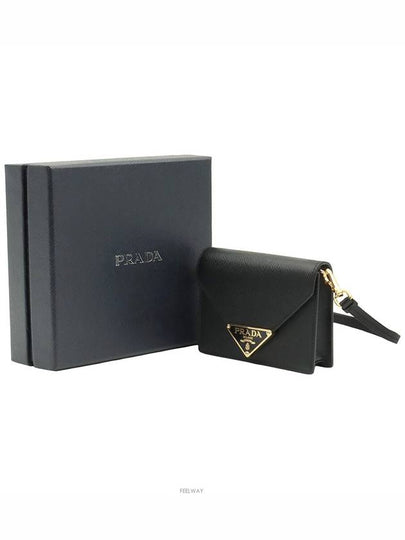 Black Saffiano Leather Gold Triangle Logo Card Wallet Cross Bag Built in Chip - PRADA - BALAAN 2