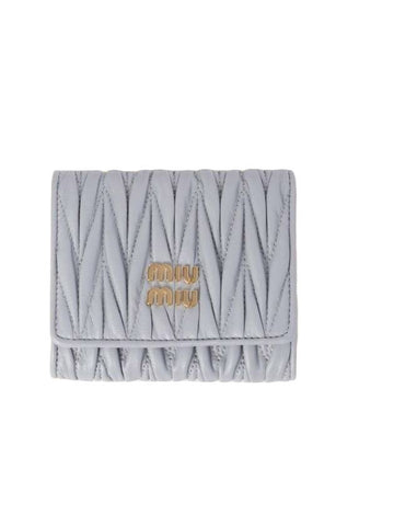 Matelasse Logo Nappa Leather Half Wallet Grey - MIU MIU - BALAAN 1