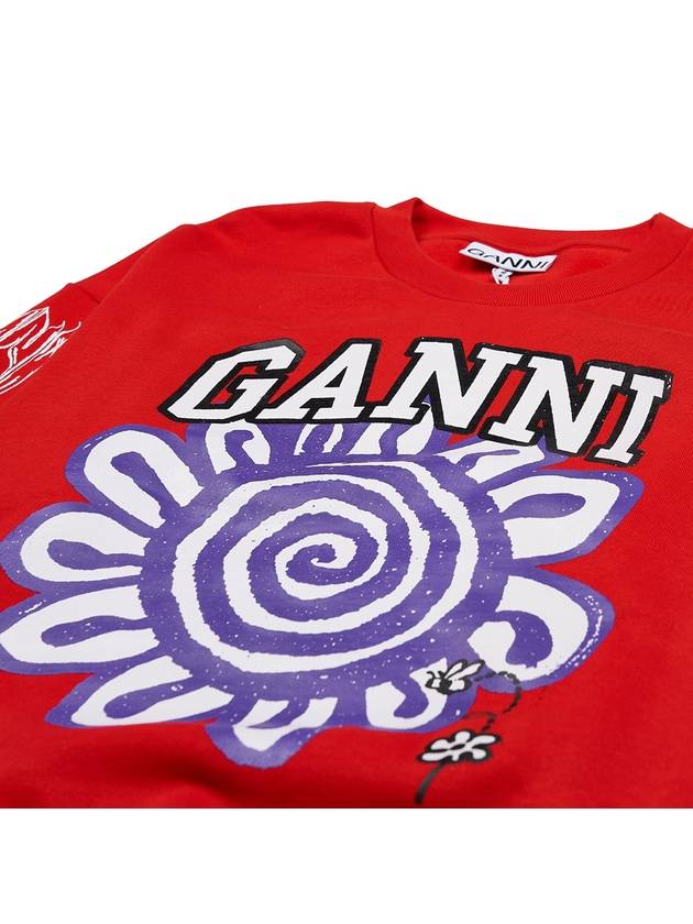 Print Organic Cotton Sweatshirt Red - GANNI - BALAAN 5