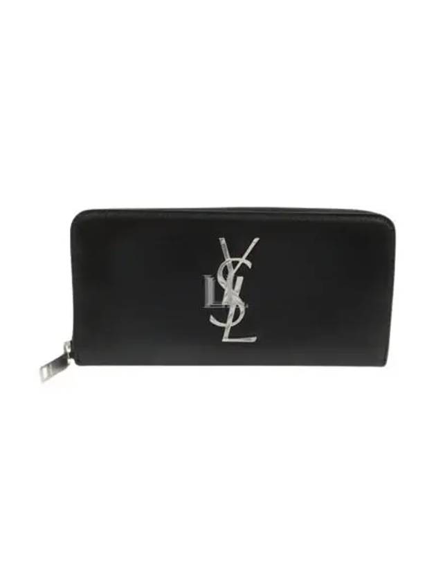 Monogram Silver Logo Zip Around Long Wallet Black - SAINT LAURENT - BALAAN 2