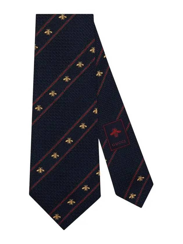 Silk Tie with Bee Web Midnight Blue Red - GUCCI - BALAAN 3