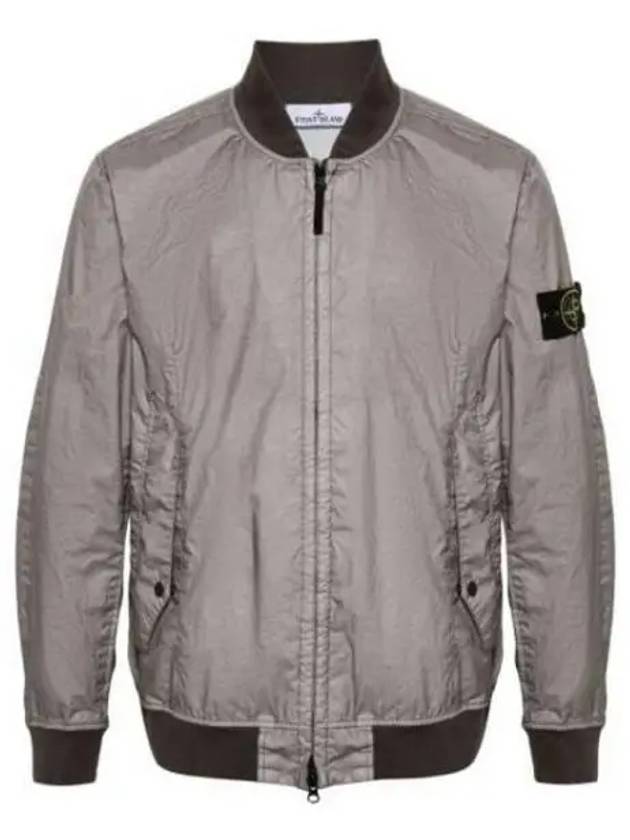 Men's Wappen Patch Zip-Up Bomber Jacket Grey Brown - STONE ISLAND - BALAAN 2