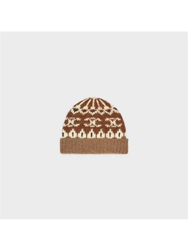 Triomphe Fair Isle Wool Beanie Camel - CELINE - BALAAN 2