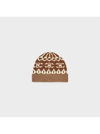 Triomphe Fair Isle Wool Beanie Camel - CELINE - BALAAN 2