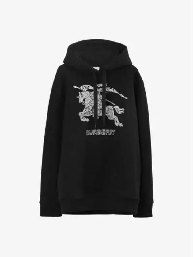 Embroidered Logo Hoodie Black - BURBERRY - BALAAN 3