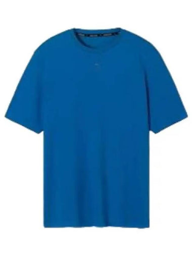 Marine Serre Organic Cotton Jersey Plain T Shirt Blue Short Sleeve Tee - MARINE SERRE - BALAAN 1