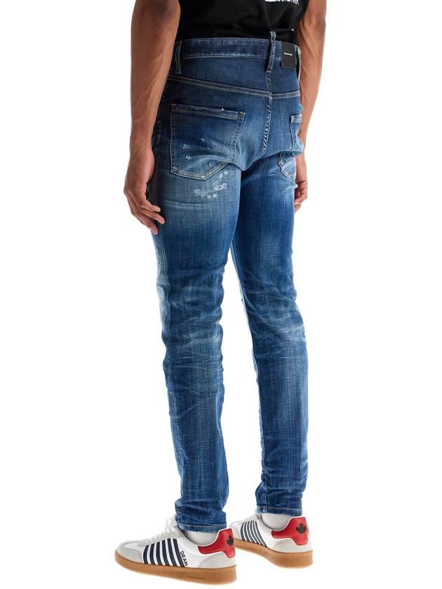 navy blue cotton jeans with worn effect 5 pockets - DSQUARED2 - BALAAN 3