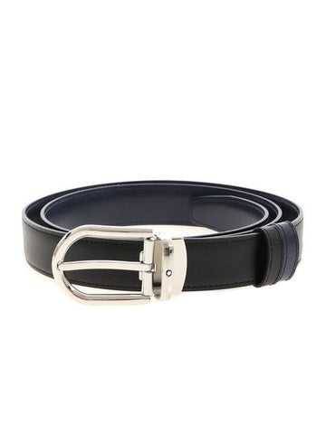 Metal Glossy Palladium Buckle Leather Belt Black - MONTBLANC - BALAAN 1