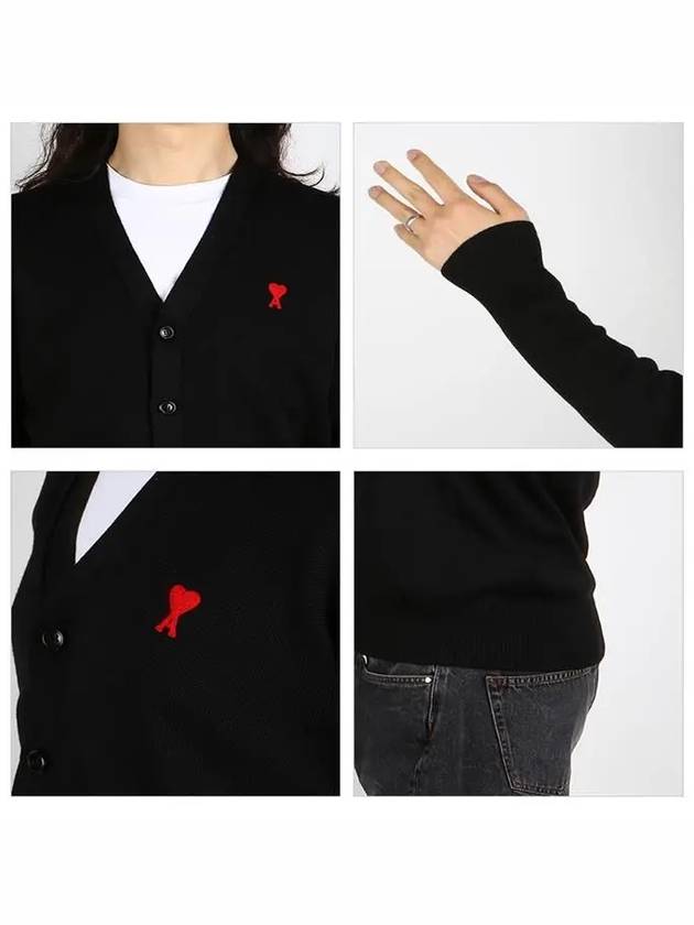 Heart Logo Merino Wool Cardigan Black - AMI - BALAAN 4