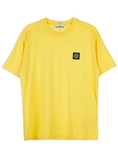 Logo Patch Cotton Short Sleeve T-Shirt Yellow - STONE ISLAND - BALAAN 1