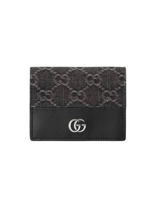 GG Marmont Card Wallet Grey Black - GUCCI - BALAAN 1