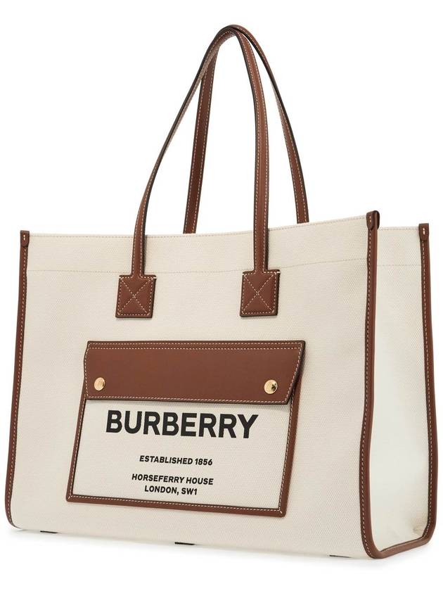 Medium Two-Tone Canvas and Leather Freya Tote Bag Natural Tan - BURBERRY - BALAAN 4