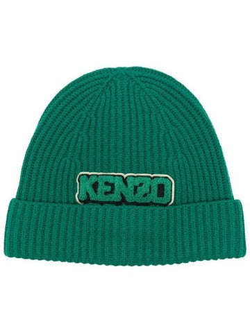 Logo Patch Knit Wool Beanie Green - KENZO - BALAAN 1