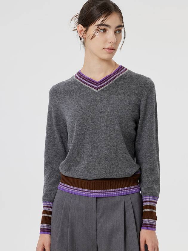 Women's Cashmere Ivy V-Neck Wool Knit Top Grey - RS9SEOUL - BALAAN 6