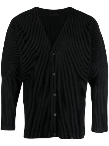 Pleated Button Cardigan Black - ISSEY MIYAKE - BALAAN 1