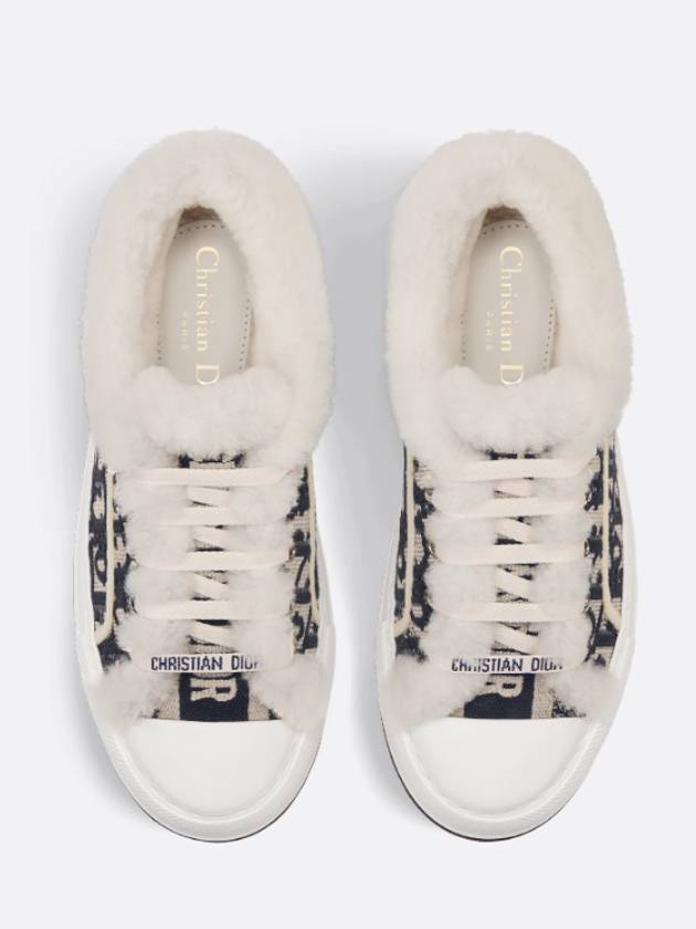 Walk'n'Dior Platform Oblique Embroidered Cotton Shearling Low Top Sneakers Deep Blue - DIOR - BALAAN 10