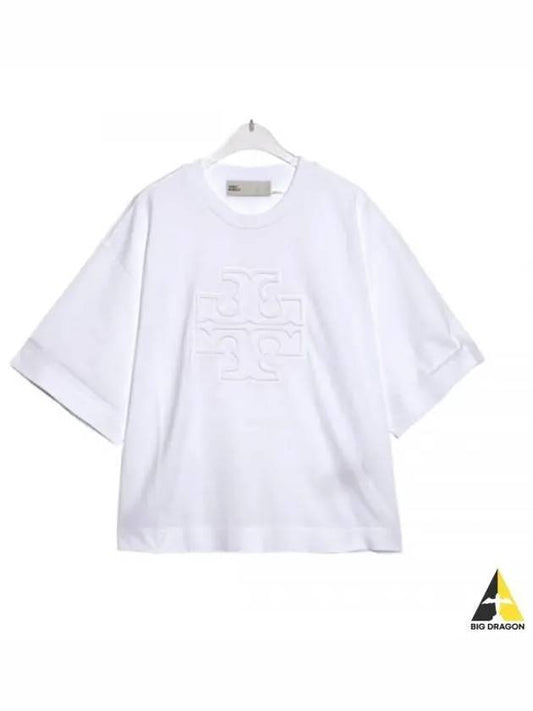 Embossed Logo Short Sleeve T-Shirt White - TORY BURCH - BALAAN 2