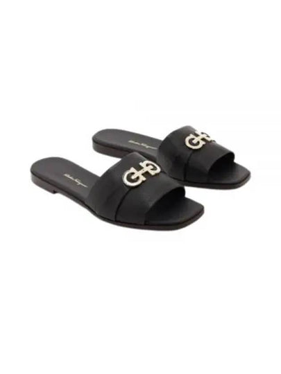 Gancini Leather Slippers Black - SALVATORE FERRAGAMO - BALAAN 2