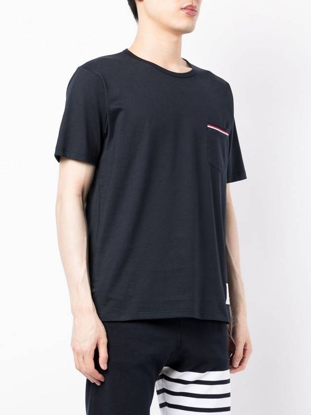 Men's Medium Weight Jersey Tipped Pocket Crewneck Short Short Sleeve T-Shirt Navy - THOM BROWNE - BALAAN 5