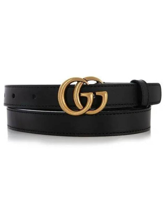 GG Marmont Double Buckle Thin Belt Black - GUCCI - BALAAN 2