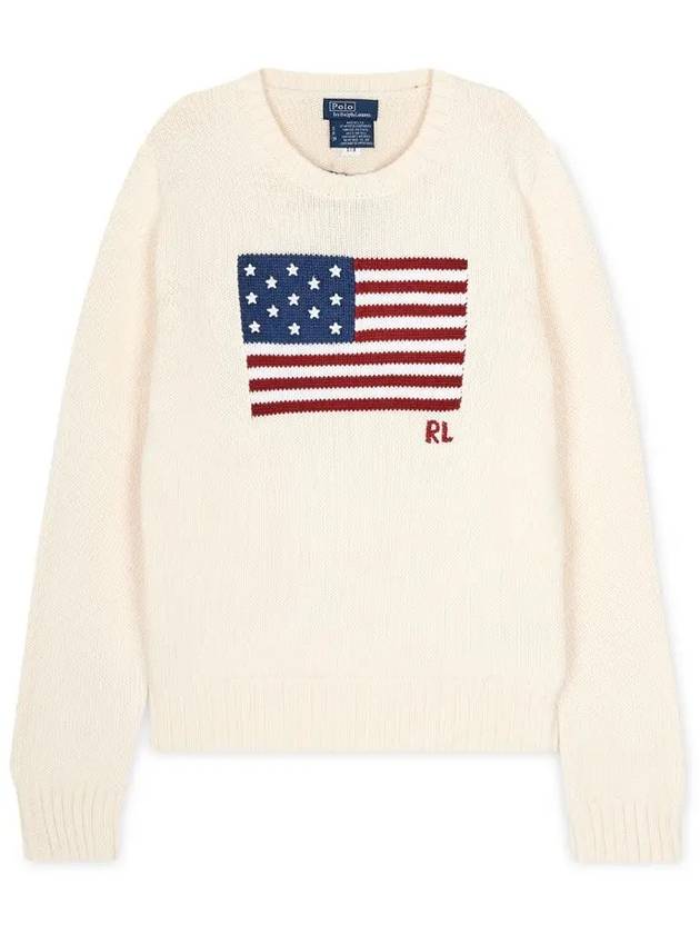 Flag Cotton Crew Neck Knit Top Cream - POLO RALPH LAUREN - BALAAN 4