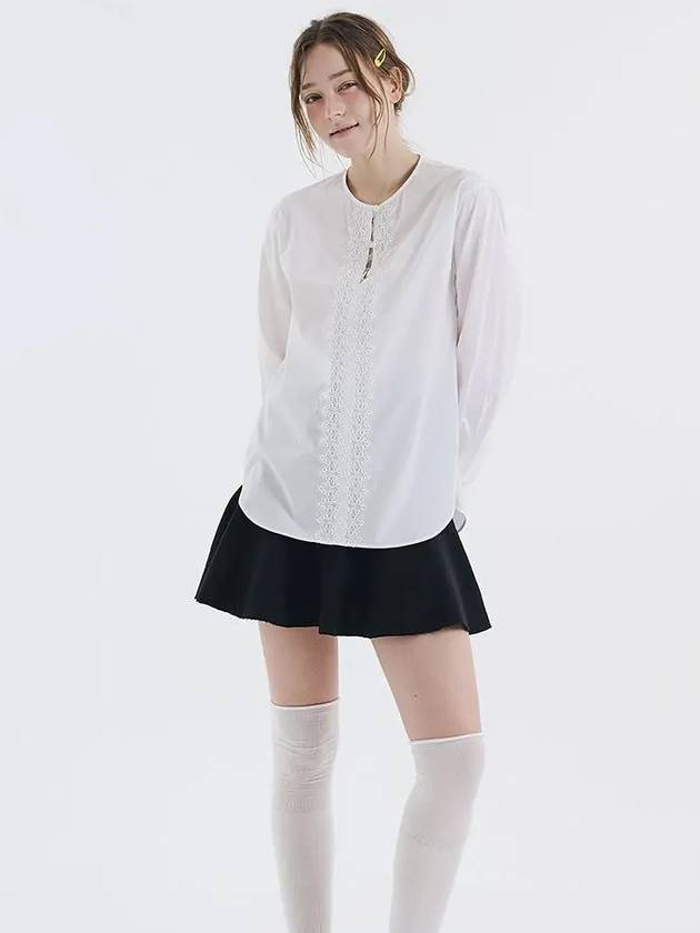 Lace round neck shirt white 0101 - VOYONN - BALAAN 3