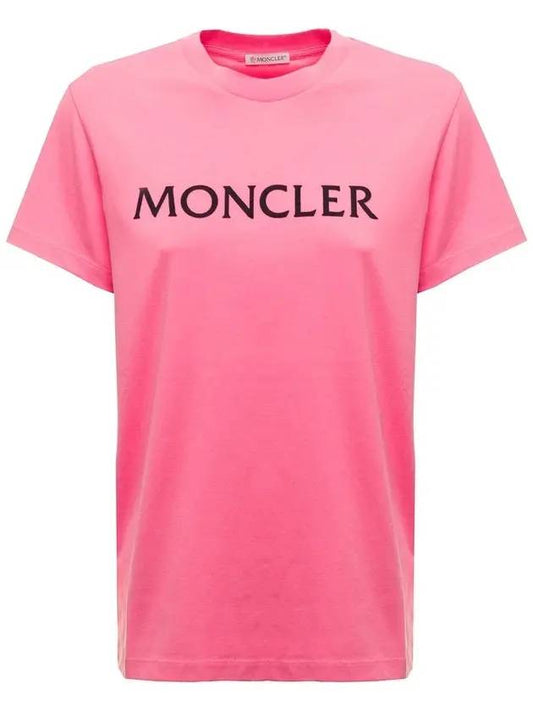 Women's Cotton Logo Print Short Sleeve T-Shirt Pink - MONCLER - BALAAN.