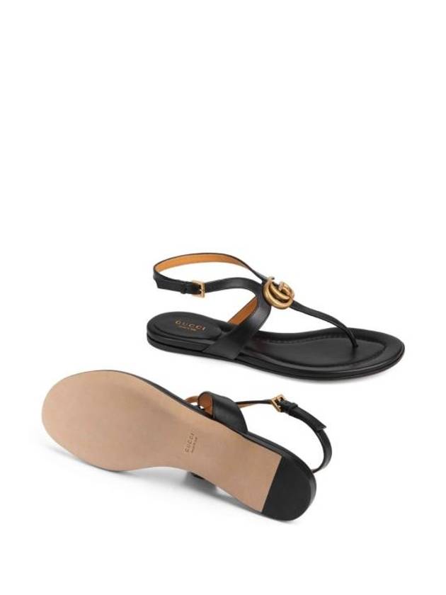 Double G Leather Flat Sandals Black - GUCCI - BALAAN 3