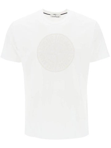 Industrial Two Print Garment Dyed Short Sleeve T-Shirt White - STONE ISLAND - BALAAN 1