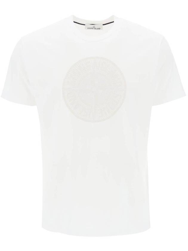 Industrial Two Print Garment Dyed Short Sleeve T-Shirt White - STONE ISLAND - BALAAN 1