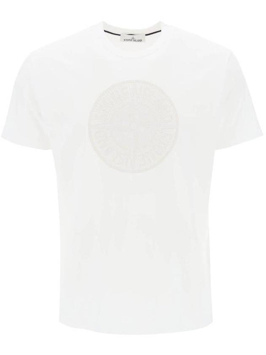 Industrial Two Print Garment Dyed Short Sleeve T-Shirt White - STONE ISLAND - BALAAN 1