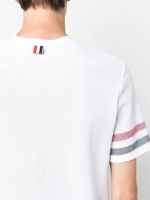 Textured Cotton Stripe Short Sleeve T-Shirt White - THOM BROWNE - BALAAN 5