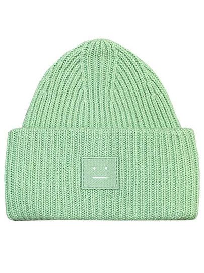 Face Patch Ribbed Wool Beanie Spring Green - ACNE STUDIOS - BALAAN 2