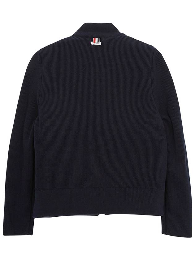 Men's Reversible Padded 4 Bar Funnel Neck Merino Jersey Padding Jacket Navy - THOM BROWNE - BALAAN 5