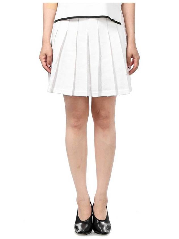 Women's Striped Band Cotton Pleated Skirt White - THOM BROWNE - BALAAN 2