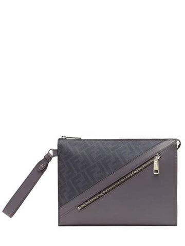 FF Motif Flat Leather Clutch Bag Grey - FENDI - BALAAN 1