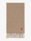 Small Heart Logo Classic Wool Fringe Scarf Beige - AMI - BALAAN 2