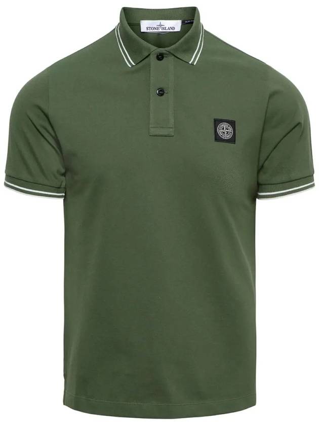 Men's Embroidered Logo Stretch Cotton Polo Shirt Green - STONE ISLAND - BALAAN 3