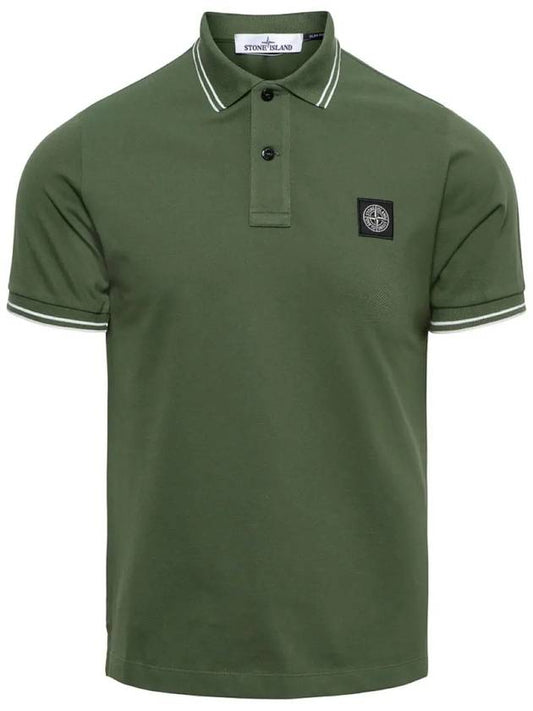 Men's Embroidered Logo Stretch Cotton Polo Shirt Green - STONE ISLAND - BALAAN 2