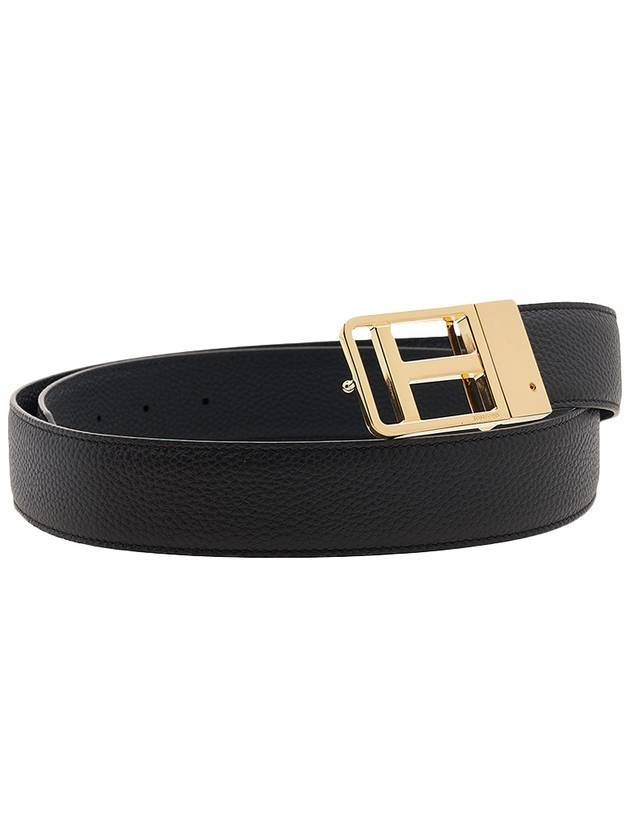 T Buckle Leather Belt Black Brown - TOM FORD - BALAAN 4